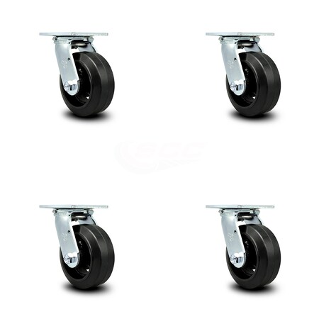 Service Caster 5 Inch Rubber on Steel Wheel Swivel Caster Set with Ball Bearings SCC-30CS520-RSB-4